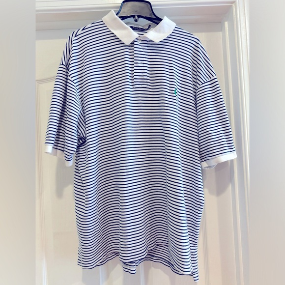 Men’s 2XLT blue and white striped Ralph Lauren polo; good/used condition - Picture 1 of 3